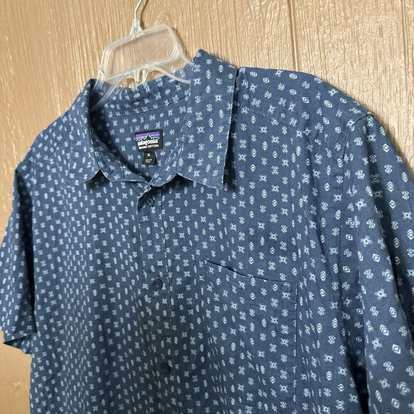 Patagonia Hemp Organic‎ Cotton Printed Shirt Mens Button Up Size XL Blue Print - Picture 3 of 6